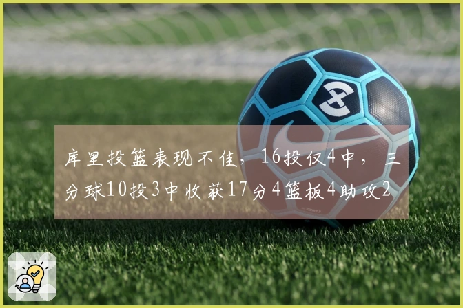 库里投篮表现不佳，16投仅4中，三分球10投3中收获17分4篮板4助攻2抢断，正负值为-13